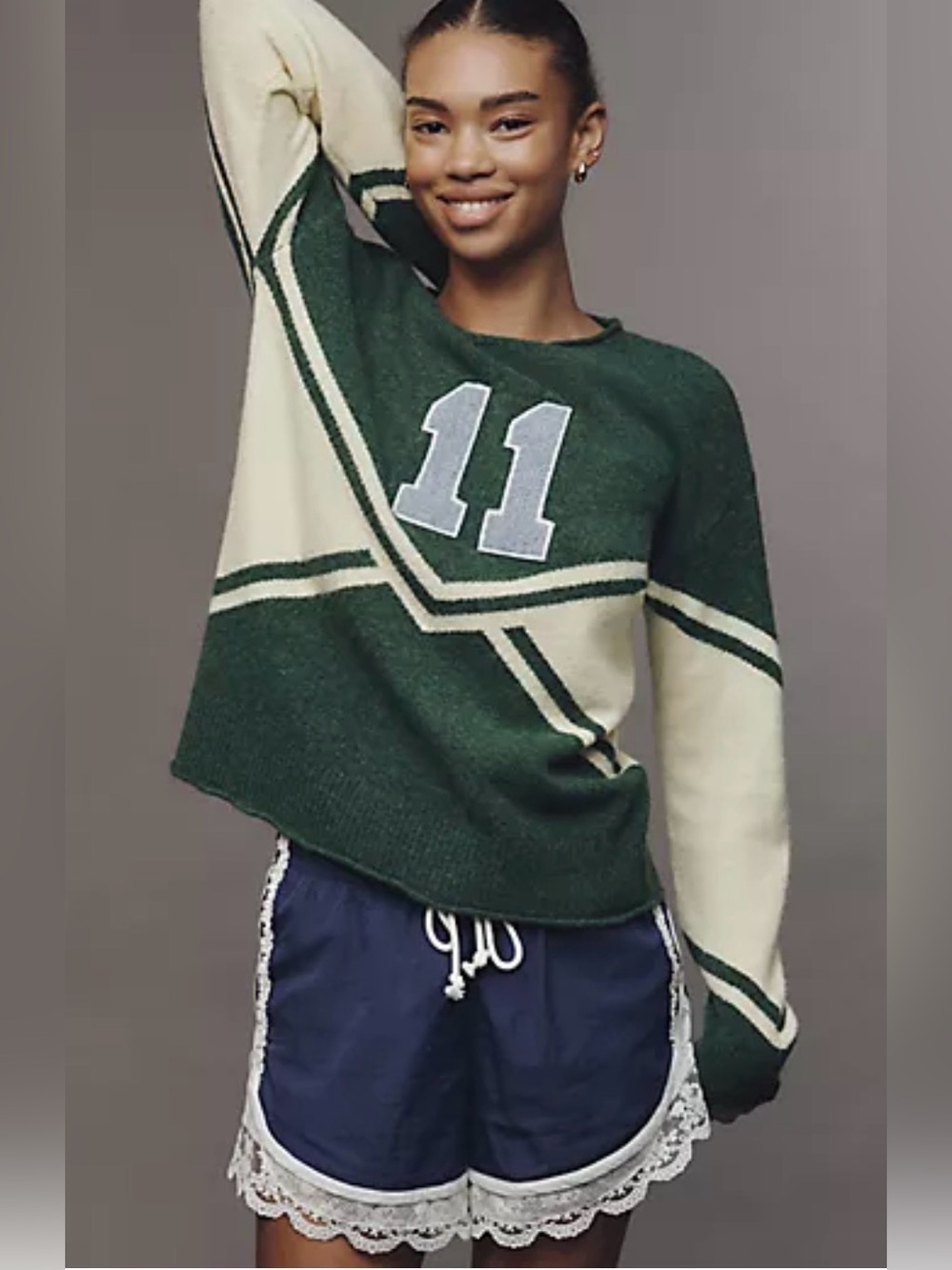 NWT Anthropologie SUNDRY Varsity Patch Jumper Sweater Green Yellow 11 Small